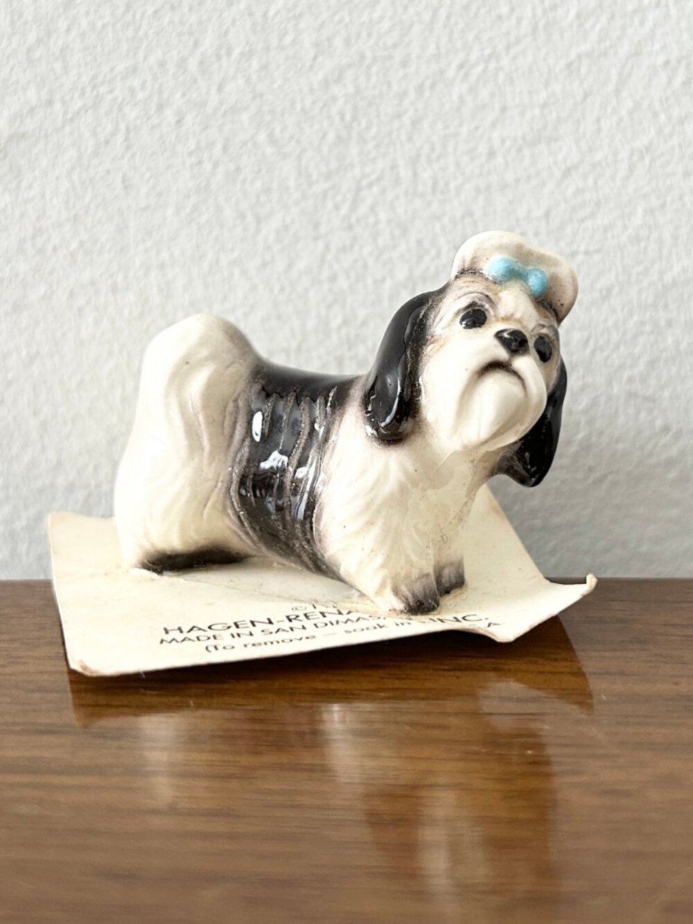 Vintage Hagen Renaker Shih Tzu Dog Figurine Mandy Retired Porcelain on Card USA